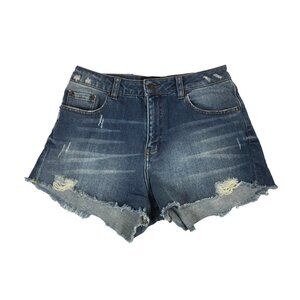 The Kooples Medium Wash Distressed High Rise Denim Shorts  Size  X-Small